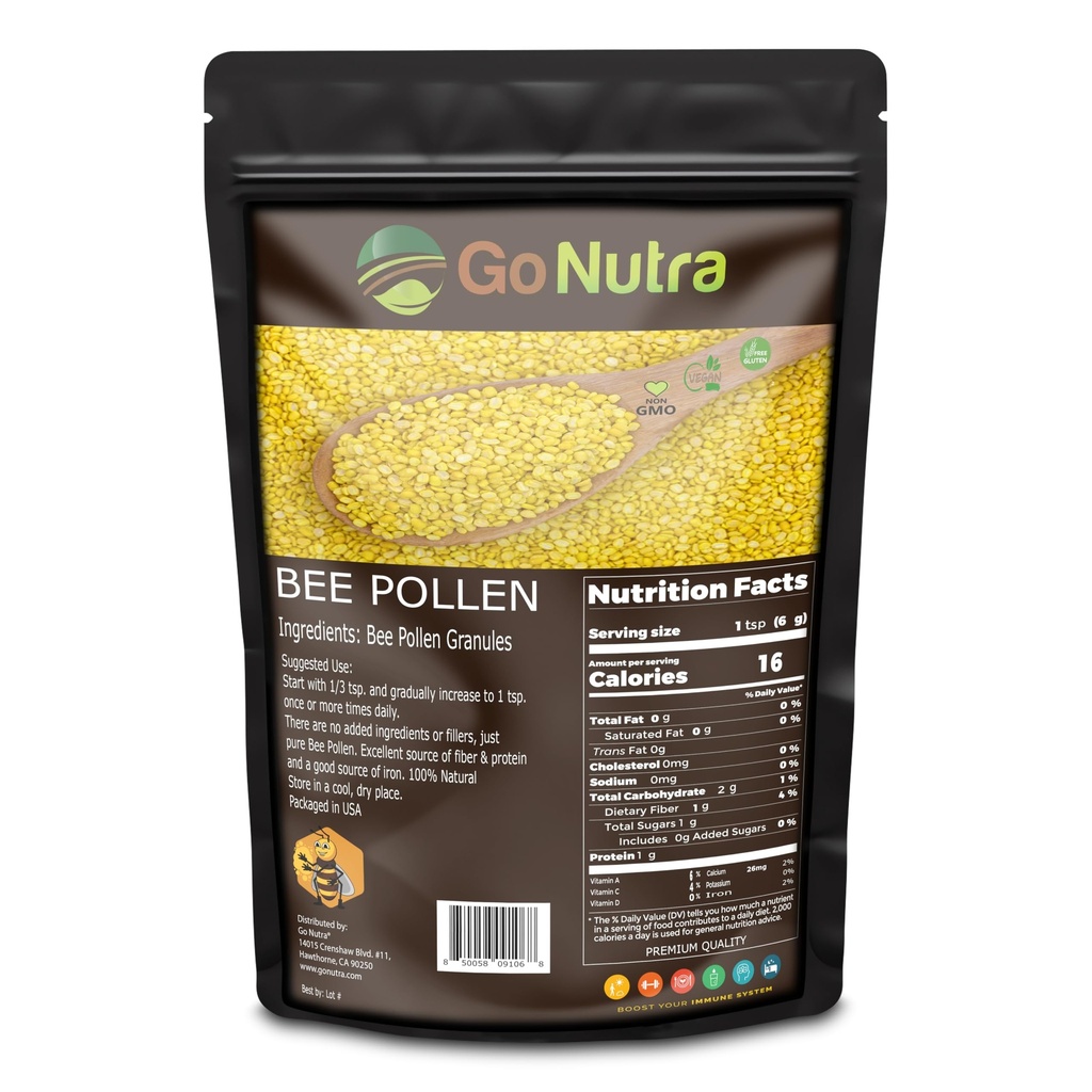 Go Nutra Bee Pollen Granules Pure | Fresh Harvest, Natural Superfood, Raw Sweet Flavor | Rich in B Vitamins, Minerals, Protein, & Antioxidants | Keto, Non-GMO (1 lb.)