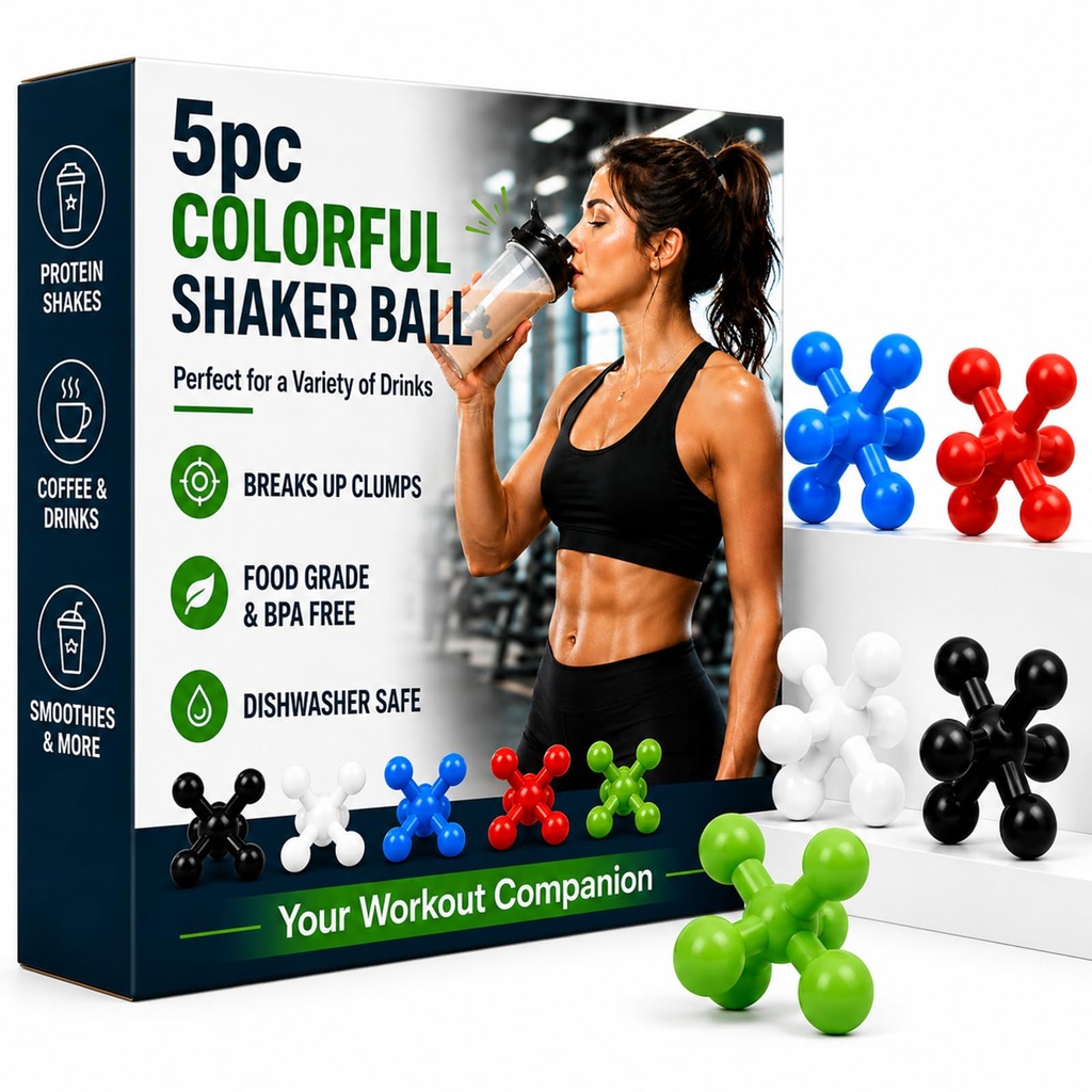 Hydro2Go Shaker Ball 5-Pack, BPA-Free Food Grade Plastic Replacement Mixing Balls for Protein Shaker Bottle, Easy-Clean 2.15″ Universal Fit for Most Protein Shakes, Smoothies & Formula Bottles