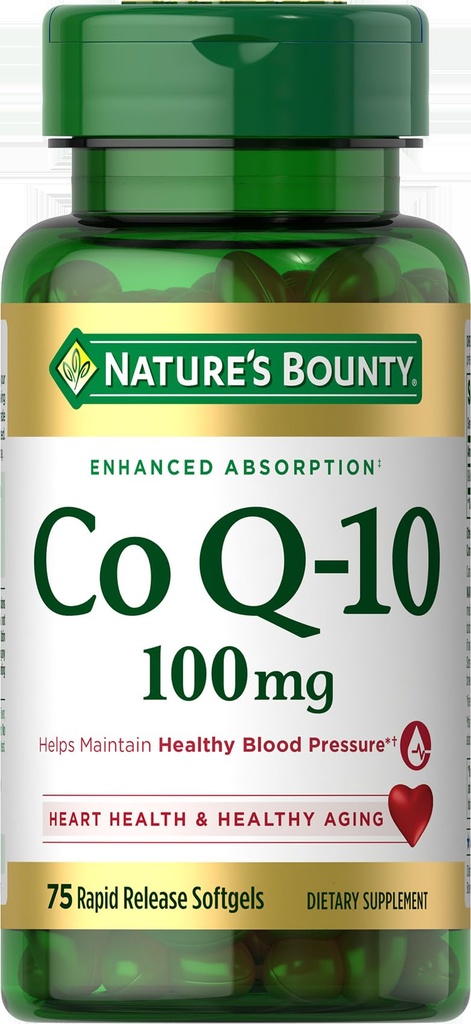 Nature's Bounty CoQ10, Helps Maintain Healthy Blood Pressure, 100 mg, Rapid Release Softgels, 75 Count