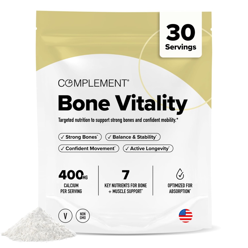 COMPLEMENT Bone Vitality Supplement for Women and Men - Vitamins for Bone & Muscle Strength, Energy Boost - Calcium Citrate Malate, Creatine, Vitamin D3 & K2, B12, Zinc, Magnesium (30 Servings)
