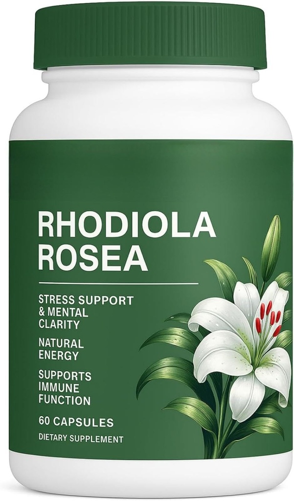 Rhodiola Rosea Capsules, 500mg Rhodiola Rosea Organic Extract Supplement, Natural Adaptogenic Herb for Stress Support, Energy Balance & Immune Support, Non-GMO, 60 Vegan Capsules