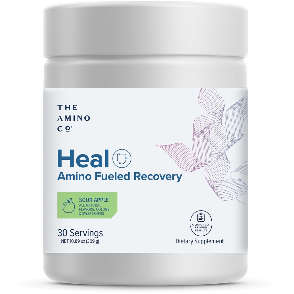 The Amino Co. - Heal - Post Workout Recovery Drink with Pure Eaa Amino Acid Formula -Creatine Monohydrate Powder for Efficient Muscle Repair, Vegan, and Keto-Friendly with Sour Apple Flavor - 10.89oz.
