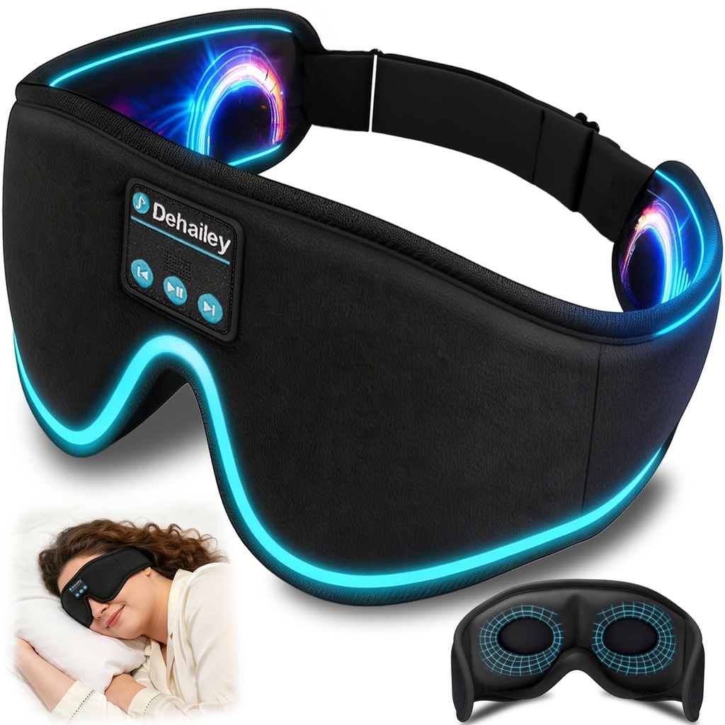 Sleep Mask with Bluetooth Headphones, 100% Light Blocking Sleep Headphones for Side Sleepers Men Women, Eye Mask with Thin Stereo Speakers, Soft Eye Cover for Travel Gift (Plus Size)