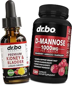 Kidney Support Supplement & D Mannose - Organic Kidney Bladder Supplements Drops & Natural D-Mannose 500mg Capsules - Cranberry Renal Cleanse Detox Flush & Urinary Tract Cleanse Health Supplement