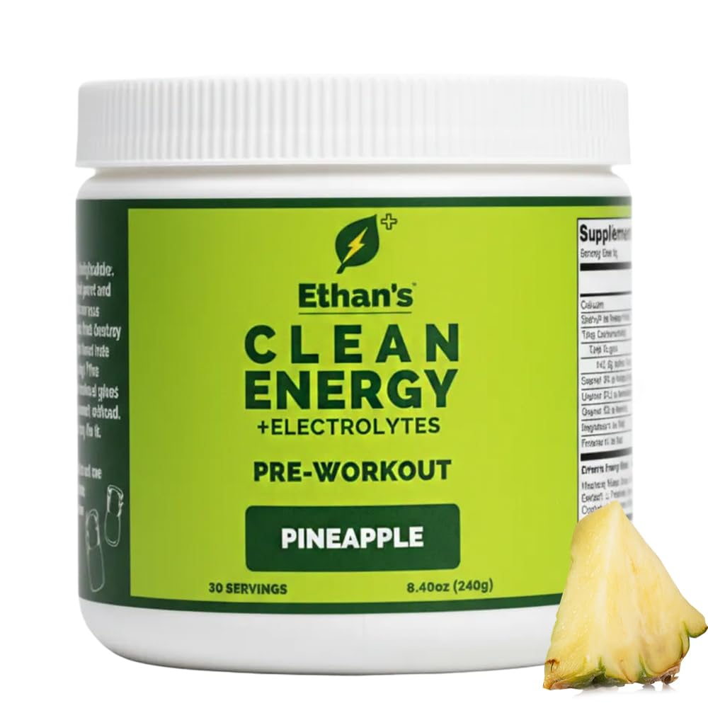Ethan's Feel Good Pre-Workout & Hydration Drink Mix, 200mg Plant-Based Caffeine, Electrolytes & Adaptogens, Vegan Organic, Pineapple, 30 Servings