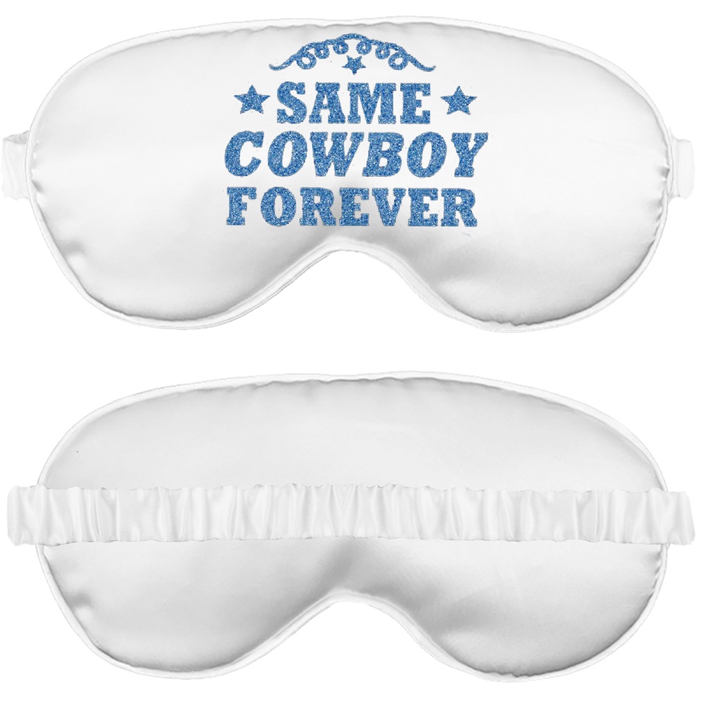 Denim & Diamonds Party Decorations - Sparkly Blue Same Cowboy Forever White Soft Bridal Grade Satin Sleep Mask - Last Rodeo Bachelorette Gifts - (BlSCF) White