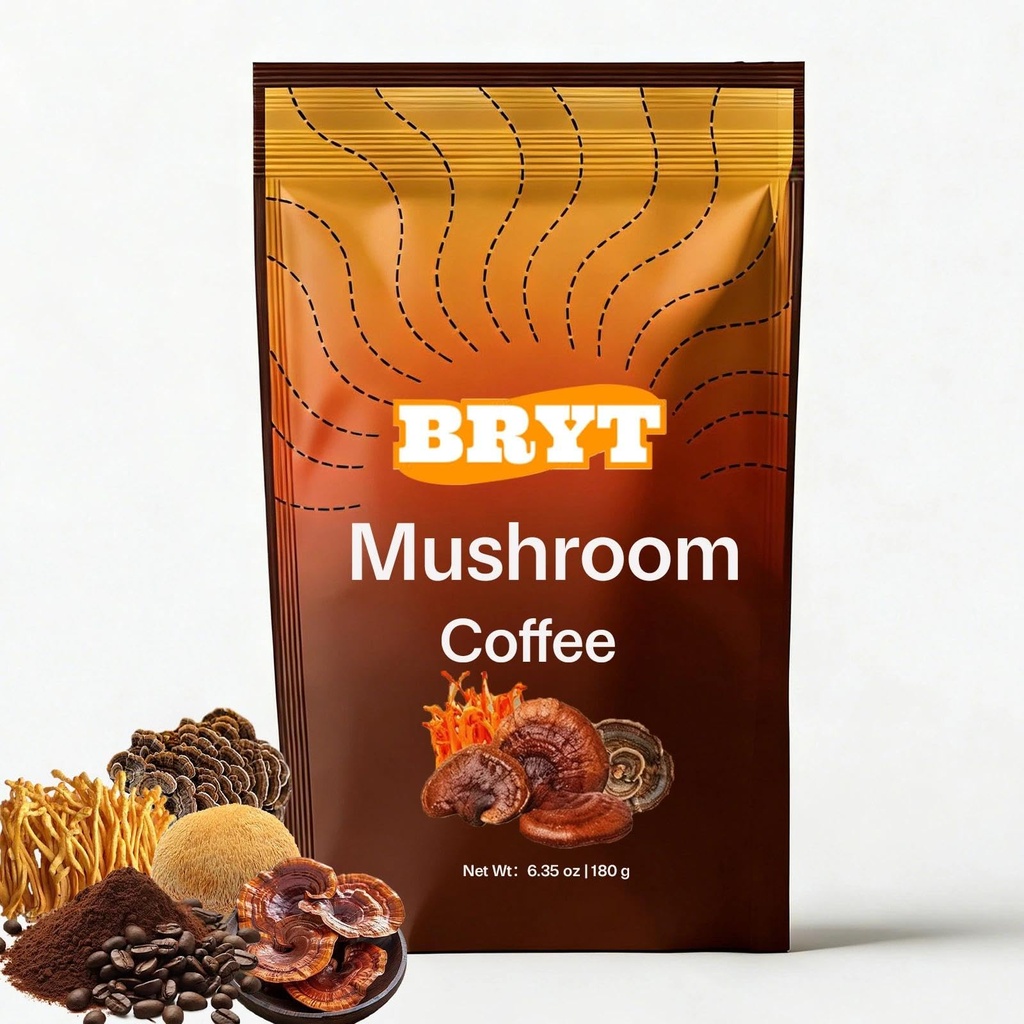Bryt Mushroom Coffee with 6 Adaptogenic Mushrooms + Collagen | Steady Energy, Focus & Immunity Support, 6.35 oz(1pcs)