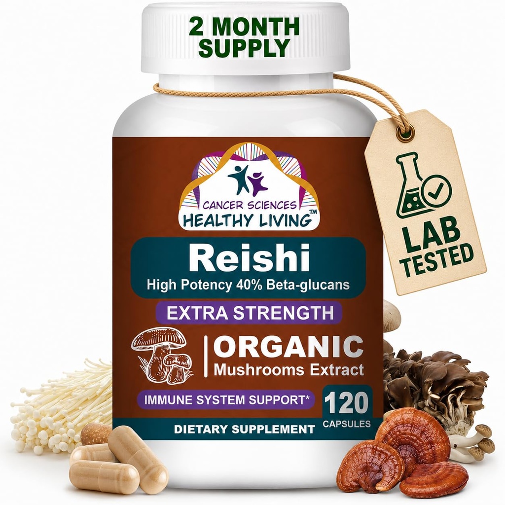 Reishi Wellness Mushroom Supplement Capsules, USDA Certified Organic Mushrooms Extract, Extra Strength 1,500 mg, High Potency 40% Beta-Glucans, Immune Support, Anti-aging, 120 Capsules