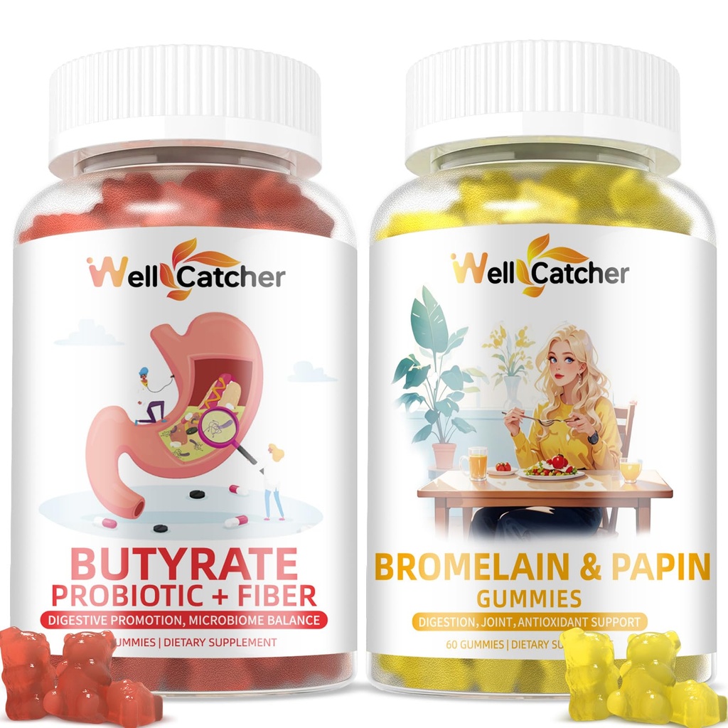 Gut Health Gummies : Bromelain Papain Enzyme Gummies & Butyrate Gummies Supplement for Adults Kids 30 Days Supply