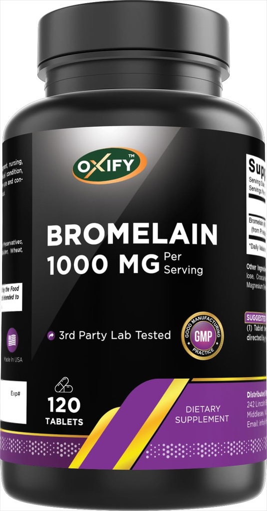 Oxify Bromelain 1000 MG | 120 Tablets | Gluten-Free, Non-GMO | Supplement Made in USA