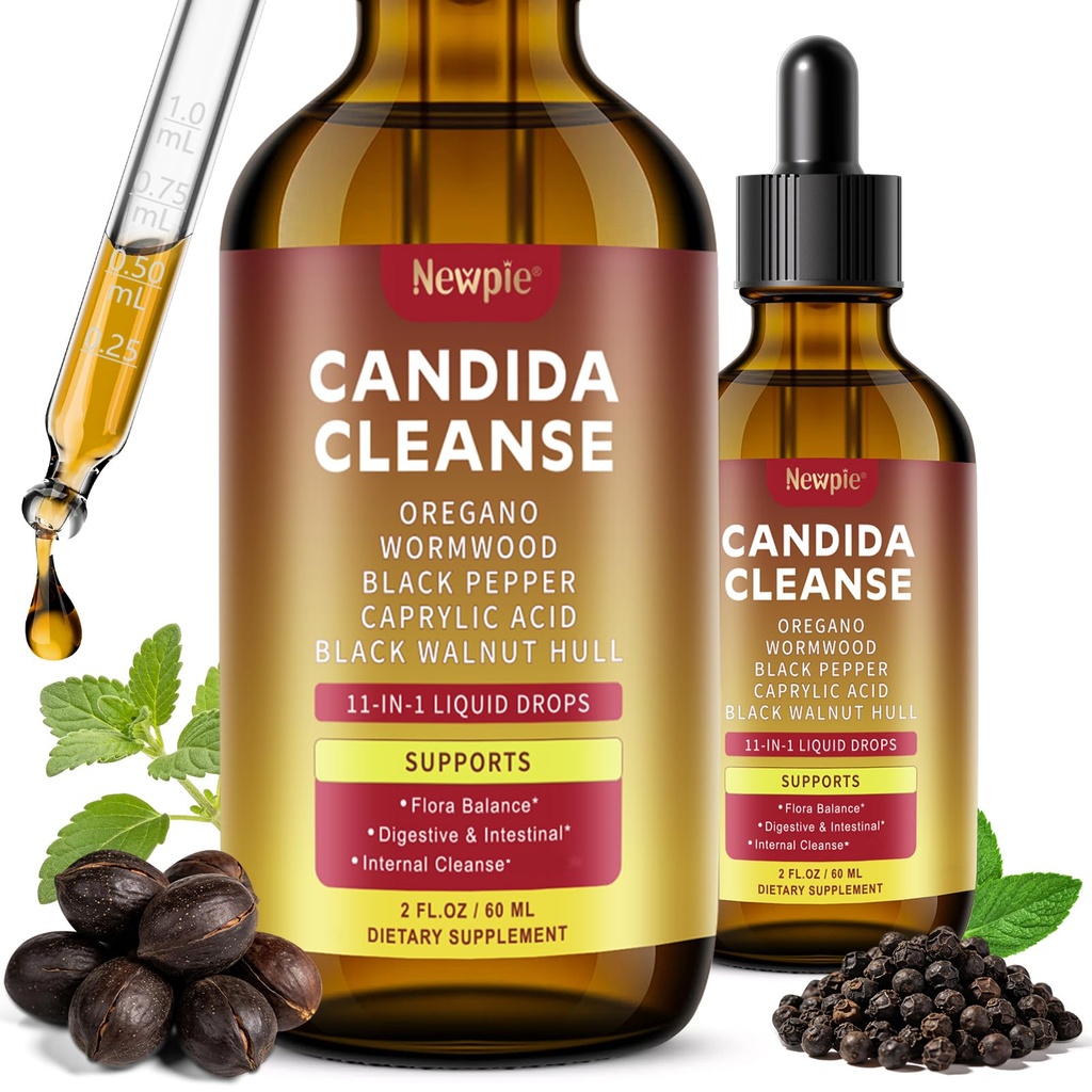 Candida Support with Triple-Targeting Technology, All-in-1 Synergy Formula with Caprylic Acid, Oregano, Black Walnut & Wormwood – Gut Health, Digestive & Immune Support Drops (2 Fl Oz) (2)