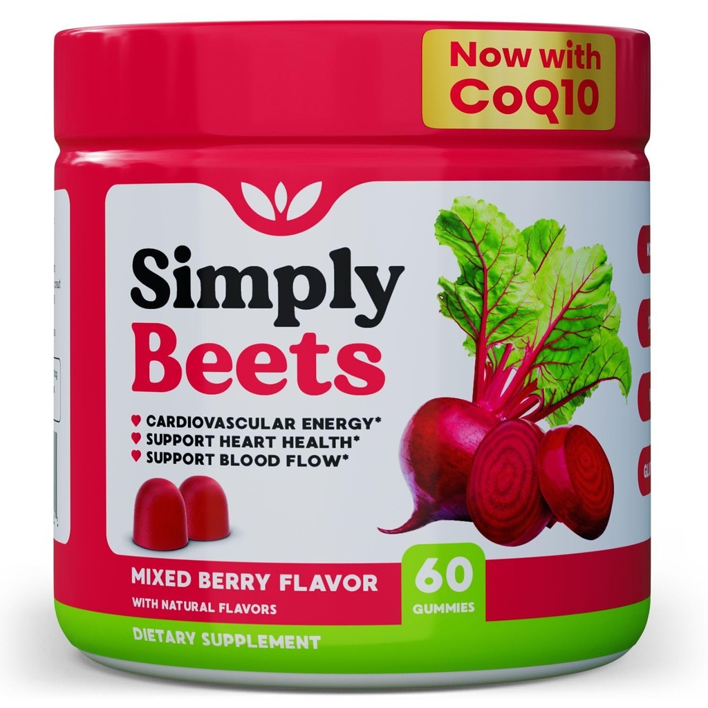 Beet Gummies with CoQ10-Nitric Oxide & Energy Support-Non-GMO Beetroot Powder & Grape Seed Extract - Natural Mixed Berry Flavor 30 Servings