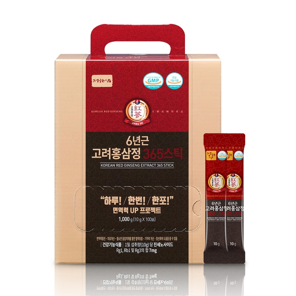 6-Year Korean Red Ginseng 365 | 100 Sticks | Vegan | 7mg Ginsenosides Per Stick | 100-Day Supply