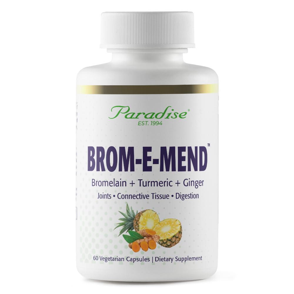Paradise Herbs Bromelain Supplement, Brom-E-Mend, with Turmeric, Bromelain and Ginger, Vegan, Non-GMO, Gluten Free, 60 Vegetarian Capsules