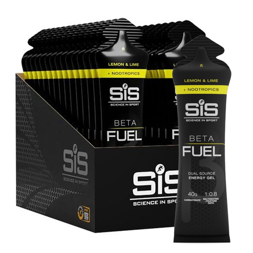 Science in Sport BETA Fuel + Nootropics - Nootropic Energy Gel - Optimal 1:0.8 Maltodextrin to Fructose Ratio - 40g Carbohydrates - Sports Nutrition - Lemon & Lime Flavor - 30 Count