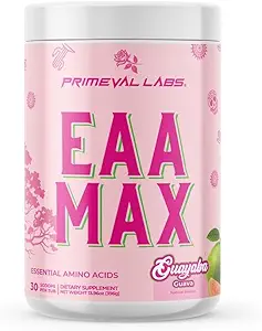 Primeval Labs EAA Max | BCAA Powder & Amino Acids Supplement | Pre or Post Workout Muscle Recovery | Supports Hydration, Performance & Electrolytes | 30 Servings | Strawberry Mango