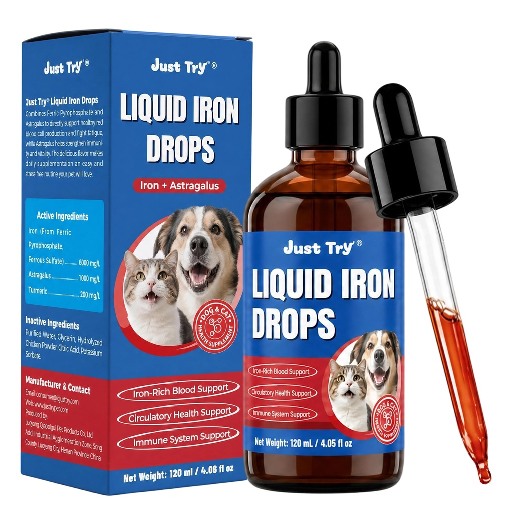 Iron Liquid Supplement, Iron for Dogs&Cats, Dog Supplements,4.06oz | Absorbable iron relieves pet anemia; boost immunity, turmeric for dogs. Tasty chicken iron liquid for dogs, cats,pregnant pet