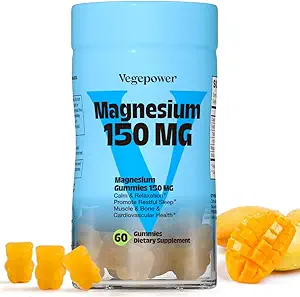 Vegan Magnesium Citrate Gummies, 150mg Magnesium Gummies for Adults & Kids, High Absorption Calm Magnesium Supplement for Sleep, Muscle Relax, Nerve and Bone Health, Gluten Free, Non-GMO, 60 Gummies
