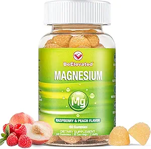 Magnesium Citrate Gummies for Adults - Supplements for Women & Kids Daily Wellness - Peanut Free Vitamin Gummy - Raspberry and Peach Flavor Chewable Supplement - 60 Count
