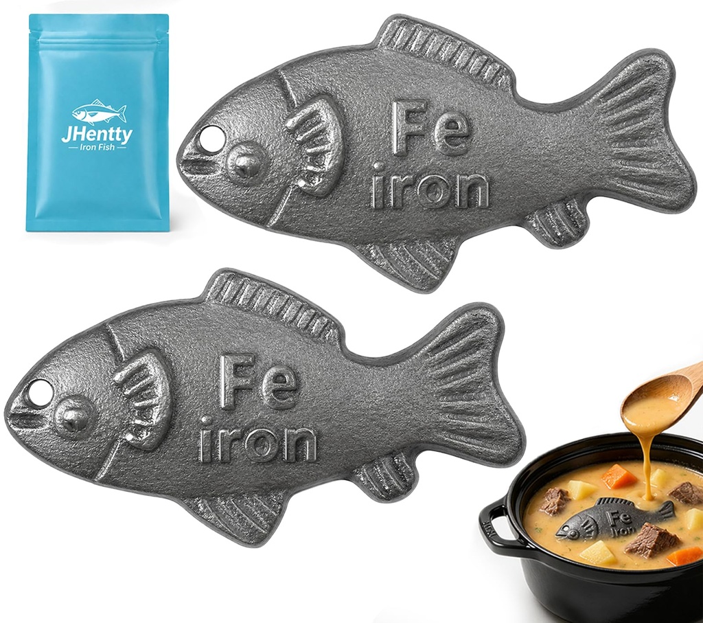 2 Pcs Iron Fish for Cooking, Natural Iron Supplement to Reduce Risk of Iron Deficiency, Ideal for Anemia, Vegans & Pregnant Women, Use Once Daily - Many Years Supply Included Iron Fish