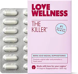 Love Wellness The Killer | Boric Acid Vaginal Suppositories | Balances pH & Supports Odor Control, a Healthy Vaginal Balance and Environment | Fast-Acting & Fragrance-Free | Gentle & Effective | 14 Ct