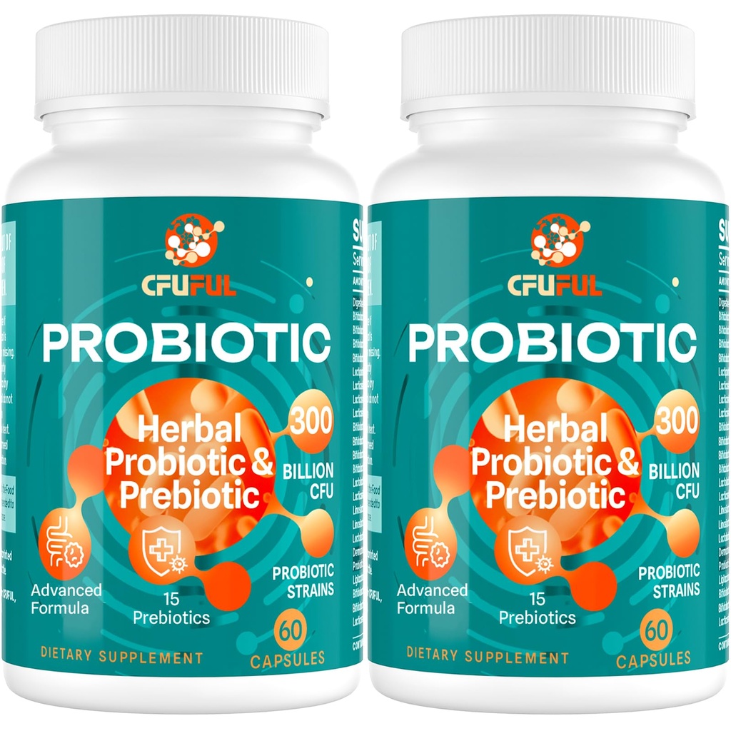 Probiotics for Women & Men - 300 Billion CFU, 24 Strains Probiotic + 15 Organic Herbs Prebiotics Blend, for Overall Digestive Gut Health, Immune, Constipation & Bloating, Shelf Stable - 4 Month Supply