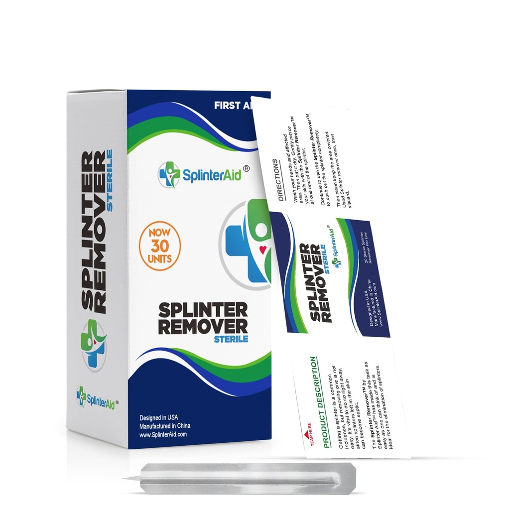 SplinterAid - Painless Splinter Removal Kit (30-Count) | Quick, Easy Splinter Out | Compact & Essential First Aid for Home, Travel, Camping | Perfect for Hiking, Woodworking, Outdoors | No Tweezers Needed