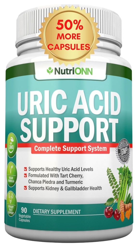 Uric Acid Flush - Herbal Uric Acid Cleanse Supplement - With Tart Cherry, Celery Seed Extract, Chanca Piedra, Devil’s Claw & Green Coffee Bean - Vegan - Supports Gallbladder and Kidney Health