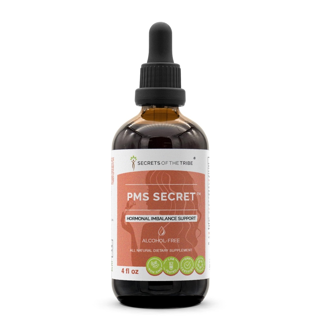 Secrets of the Tribe PMS Secret Alcohol-Free, Glycerite Black Cohosh, Cramp, Vitex, Valerian, Dandelion, Chamomile, St. John's Wort. Tincture, Herbal Extract Hormonal Imbalance Support 4 OZ