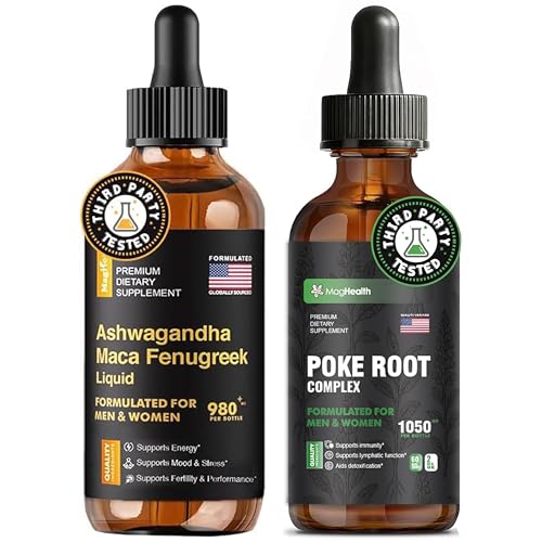 Inner Balance & Vitality Set: Maca Root Adaptogen Drops & Poke Root 6-in-1 Lymphatic Support Tincture — Liquid Formula, 3rd Party Tested, 60-Day Supply Each