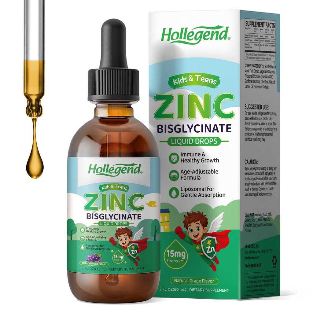 Liquid Zinc Bisglycinate Drops for Kids, 15mg Zinc per 2 mL, Vegan, 2 Fl Oz | Liposomal Chelated Zinc Supplements for Immune & Antioxidant Support, Grape Flavor