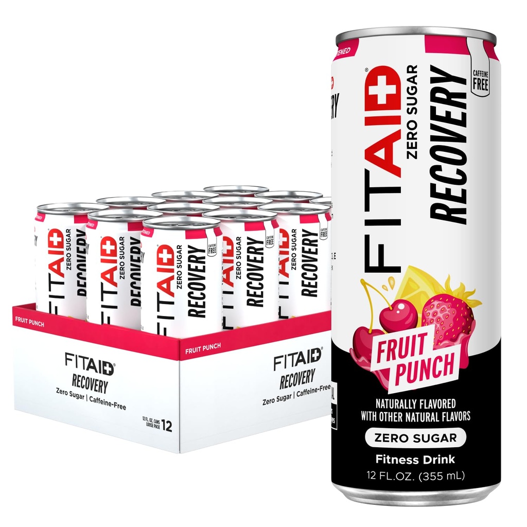 FITAID Post Workout Recovery, Zero Sugar Fruit Punch, 12 fl oz (12-Pack) | Refreshing post-workout recovery drink. Zero sugar, 5 calories, keto-friendly formula packed with BCAAs & electrolytes.