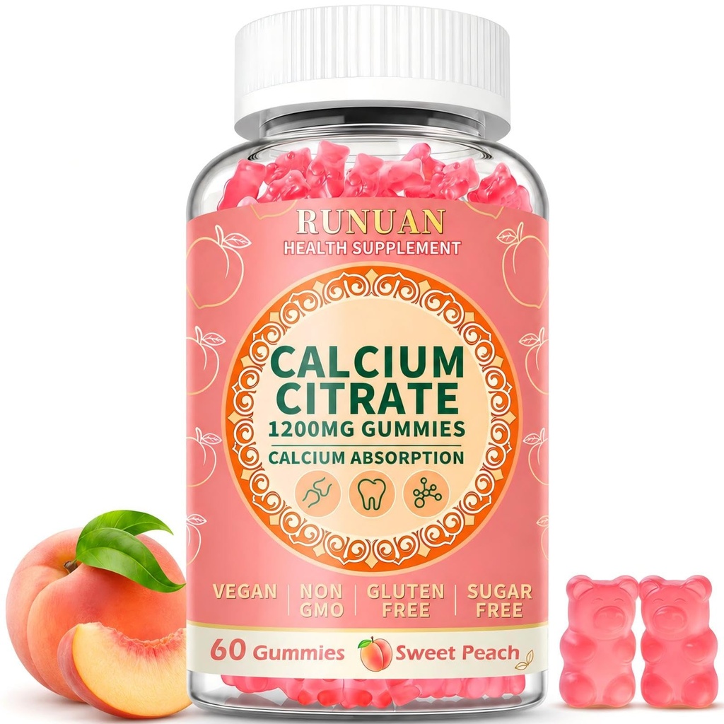 Calcium Citrate 1200mg Gummies, Calcium Supplements for Women Men Kid, 60Cts