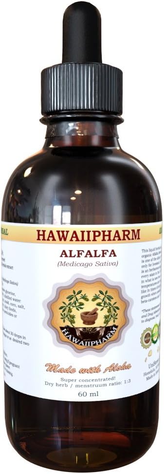 HawaiiPharm Alfalfa Liquid Extract, Organic Alfalfa (Medicago Sativa) Dried Leaf Tincture Supplement 4 oz