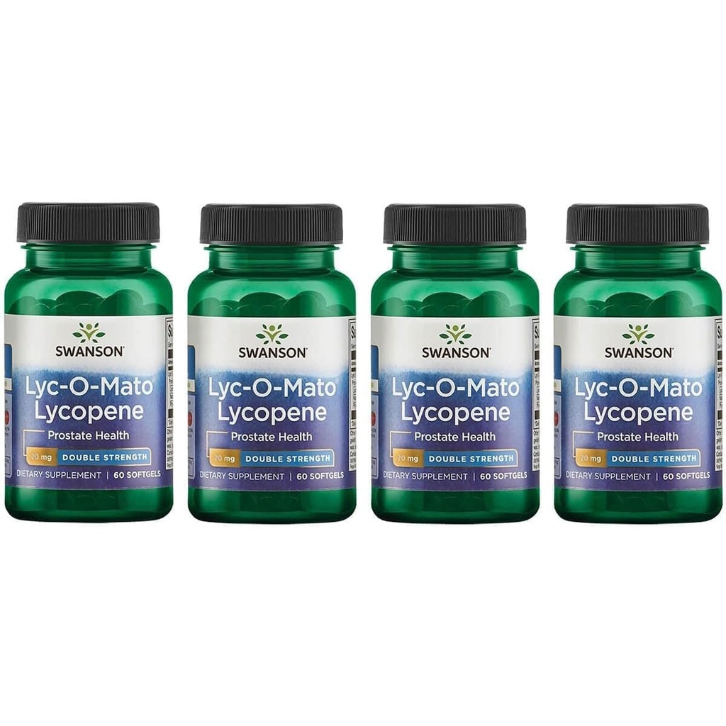 Swanson Double-Strength LYC-O-Mato Lycopene, 20 mg, 60 Softgels, 4 Pack | Proven Support for the Prostate, a Full Spectrum Antioxidant with a Patented Formula for Enhanced Biological Activity