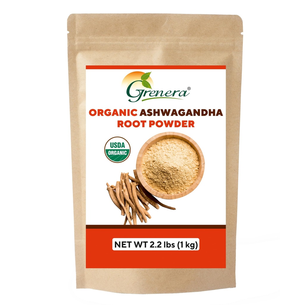 Grenera Organic Ashwagandha Powder 2.2 lbs (35.2 Ounce) (Withania somnifera) - Organic, Vegan, Kosher Certified