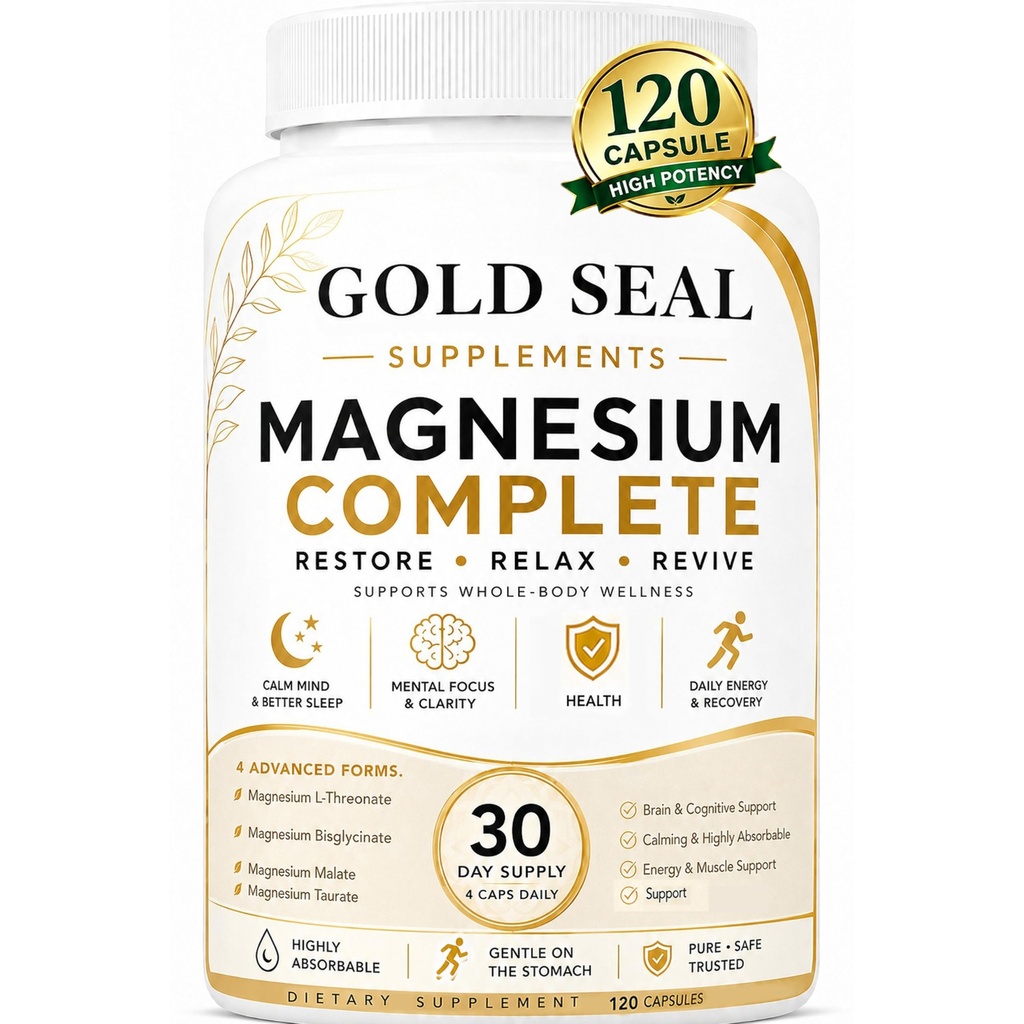 Gold Seal Magnesium Complete, Prime Magnesium Complex, 120 Capsules with 100% Natural Magnesium, Better Sleep, Overall Energy, High Absorption, Daily Mineral Supplement
