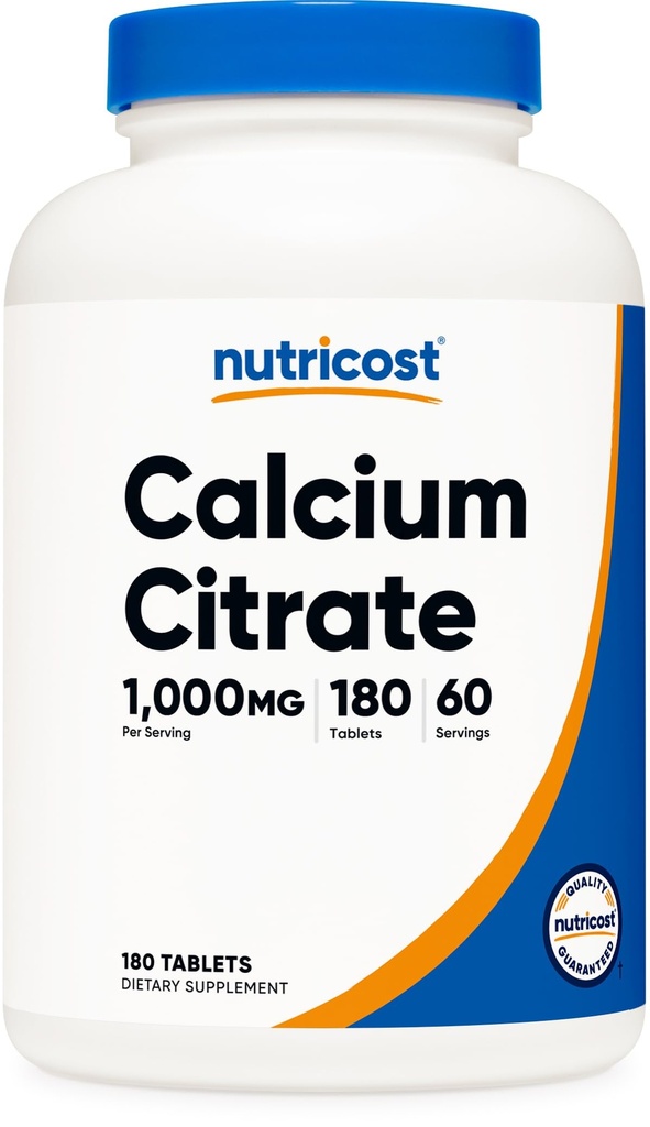 Nutricost Calcium Citrate (1,000mg) 180 Tablets - Vegan, GMO-Free, Gluten-Free, 60 Servings