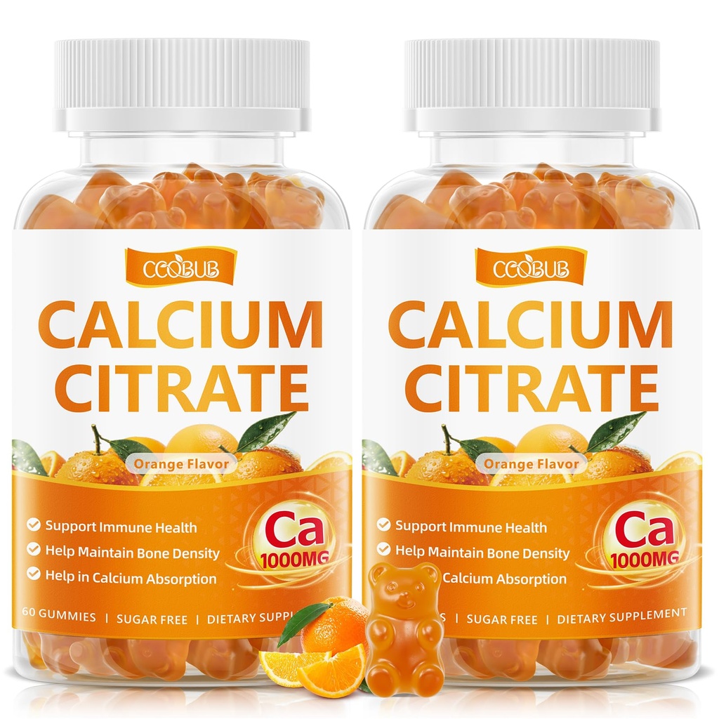 Calcium Citrate Gummies 1000mg, Calcium Supplement for Women, 120 Counts | High Absorption Chewable Calcium Gummies for Bone, Muscle & Immune Support, Sugar Free, Vegan, Orange Flavor