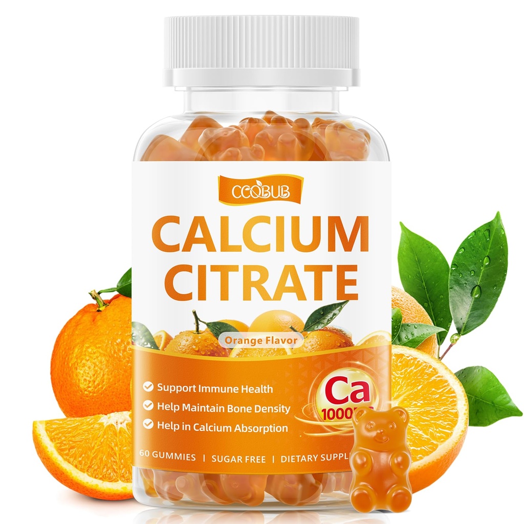 Calcium Citrate Gummies 1000mg, Calcium Supplement for Women, 60 Counts | High Absorption Chewable Calcium Gummies for Bone, Muscle & Immune Support, Sugar Free, Vegan, Orange Flavor