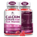 Calcium Gummies for Women, Calcium Citrate 1200 mg with Vitamin D3 K2 B12 | High Absorption Calcium Citrate Supplement for Digestion Bone & Teeth Support, Sugar Free Raspberry Flavor, 30 Day Supply