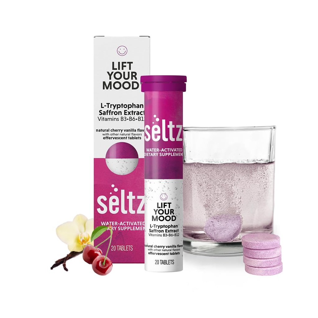 Seltz Mood Support Drink Tablets, Effervescent L-Tryptophan with B Vitamins | Fast Absorption, Easy to Use, Mood Energy Support, No Sugar Added, Drop Fizz and Drink, Supports Hydration, 20 Tablets 1 Pack