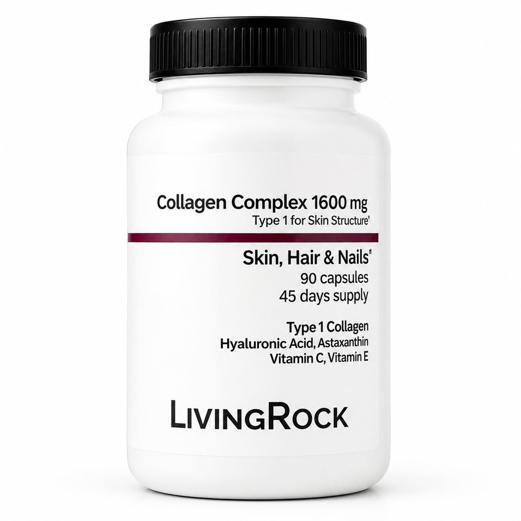 LivingRock Marine Beauty Collagen Complex for Skin, Hair & Nails with Type 1 Marine Collagen, Hyaluronic Acid, Astaxanthin, Vitamins C & E, 90 Capsules, 45-Day Supply