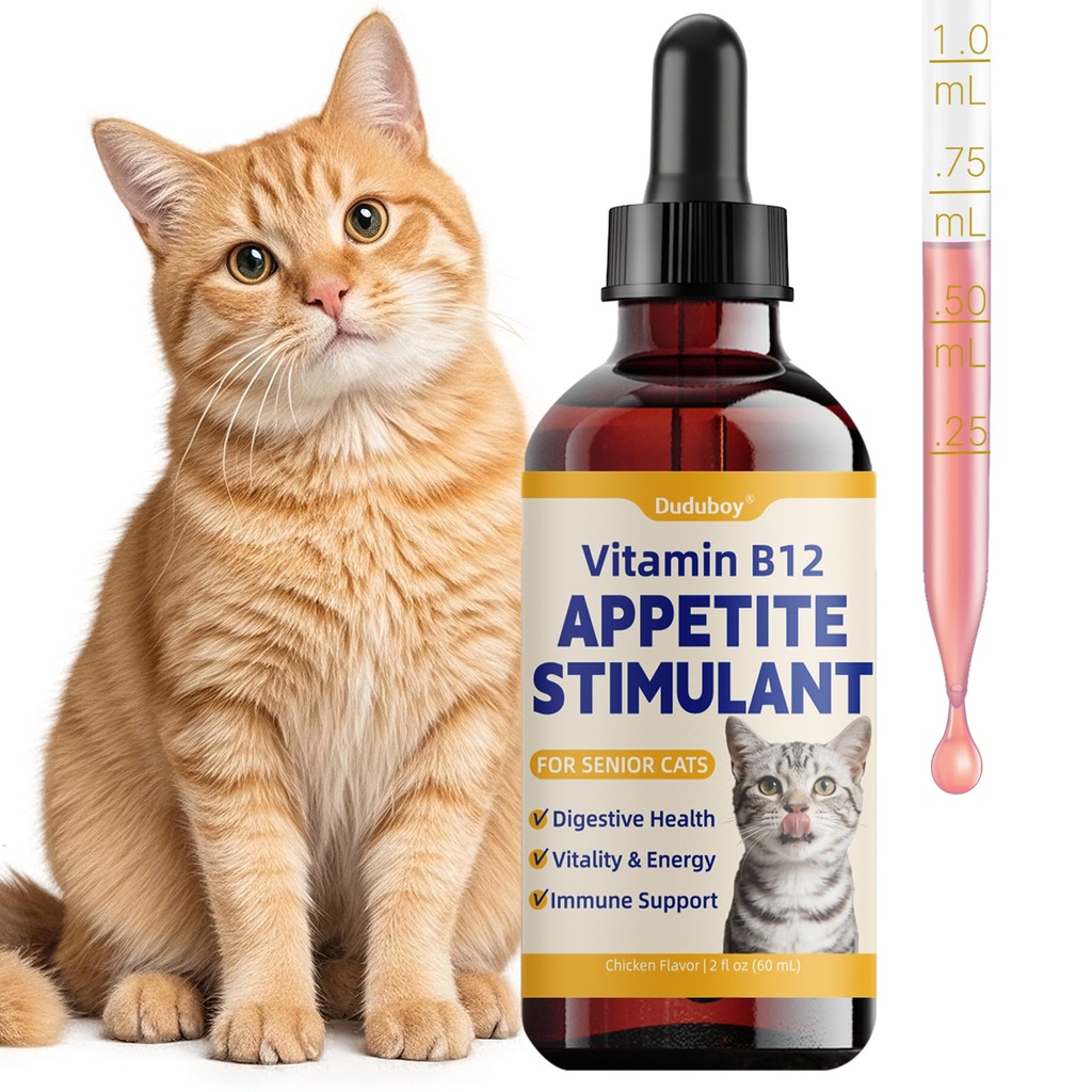 Cat Appetite Stimulant & Weight Gainer - Liquid B12 for Senior & Low Weight Felines - Supports Energy, Recovery, Digestion & Immune Health with L Lysine, Iron, Taurine - Cat Vitamins and Supplements