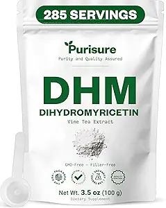 Purisure Dihydromyricetin Powder, 100g, 100% Pure DHM Supplements, Liver Support and Overall Wellness, Premium Quality DHM Supplement, Dihydromyricetin (DHM) Powder for Worry-Free Night Outs