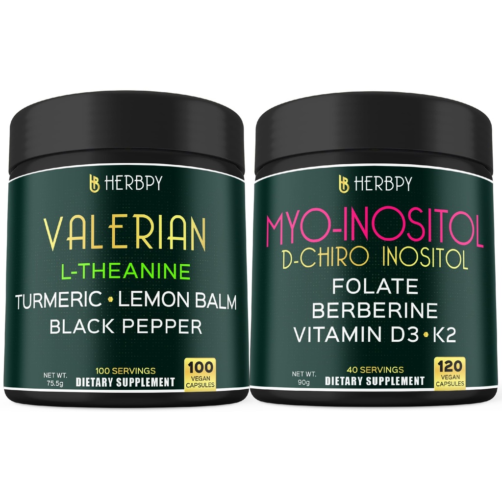 Herbpy Bundle 5in1 Valerian Root Capsules & 6in1 Myo-inositol Supplement
