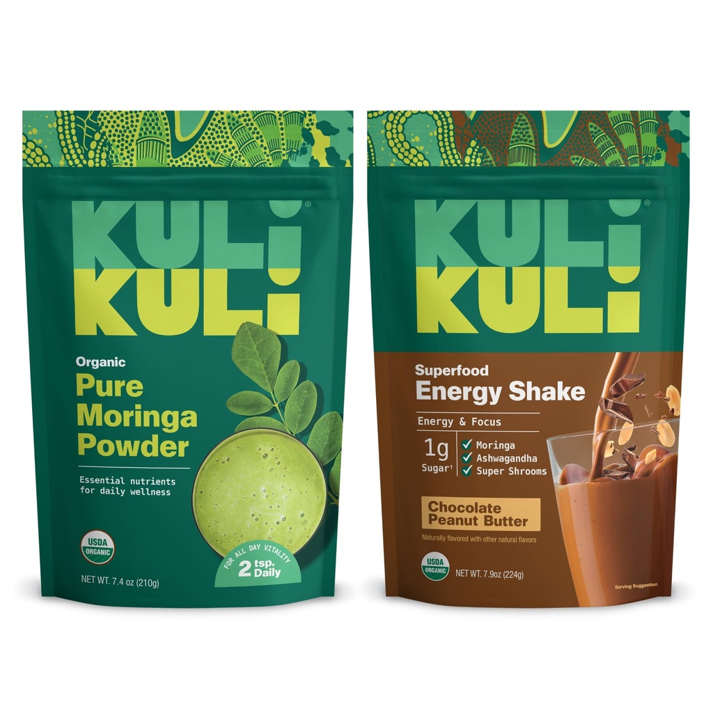 Kuli Kuli Organic Moringa Leaf Powder, Non-GMO Green Smoothie Combo Pack