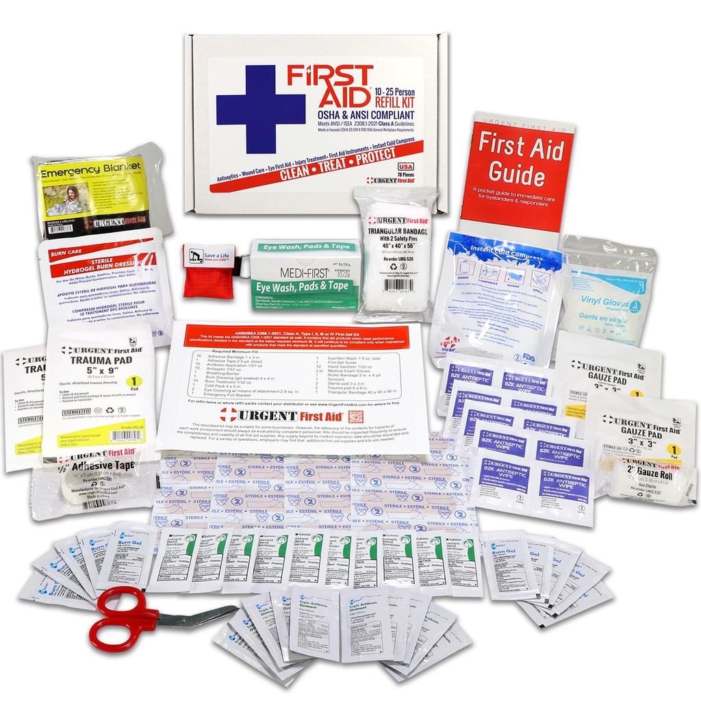 OSHA & ANSI 2021 Class A Refill Kit, 25 Person, 78 Pieces, First Aid Refill