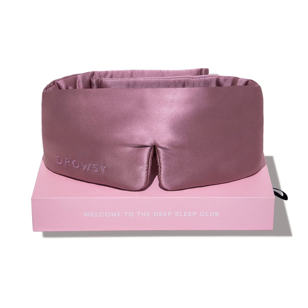 DROWSY Silk Sleep Mask - Face-Hugging, Padded Cocoon for Luxury Sleep in Total Darkness - 100% Pure Mulberry Silk (Damask Rose)