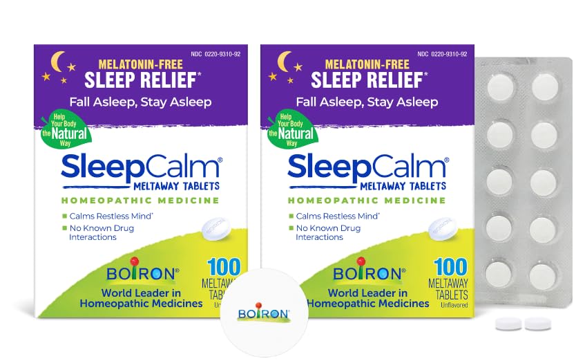 Boiron SleepCalm Tabs Bundle - 100 Count (Pack of 2) for Deep, Relaxing, Restful Nighttime Sleep - Melatonin-Free and Non Habit-Forming Sleep Calm Meltaway Tablets with a Sticker